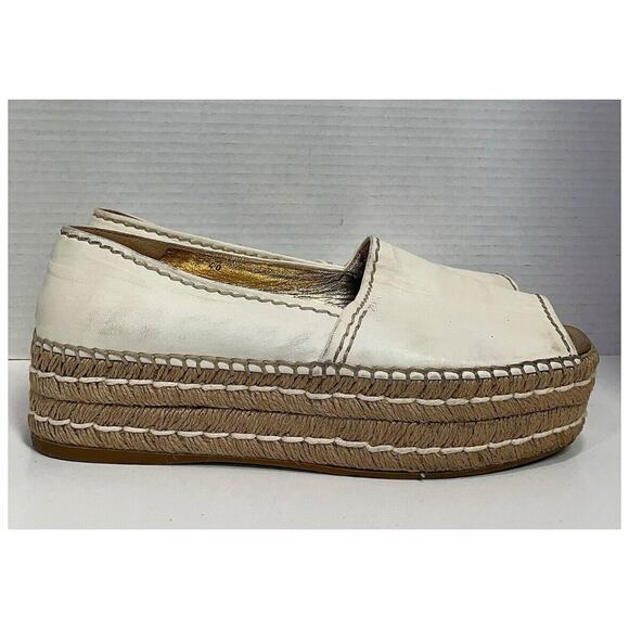 PRADA Cream Leather Platform Peep Toe Espadrilles Woven Flats Sz EU 40/US 9.5-10 - Picture 11 of 12